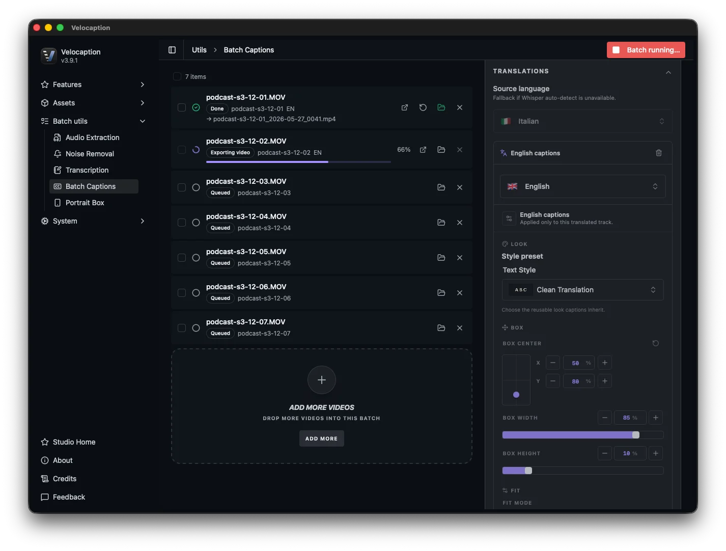 Velocaption batch transcription queue with local progress controls