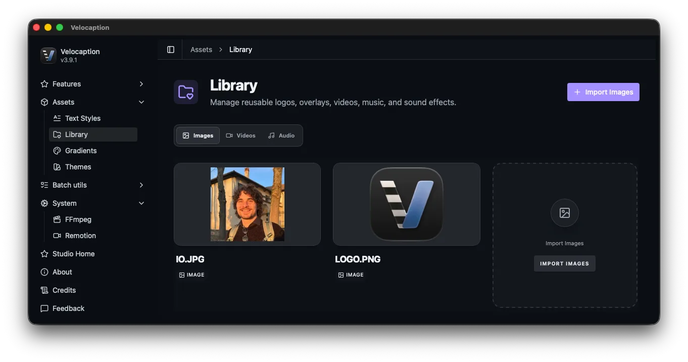 Velocaption asset library for private business video