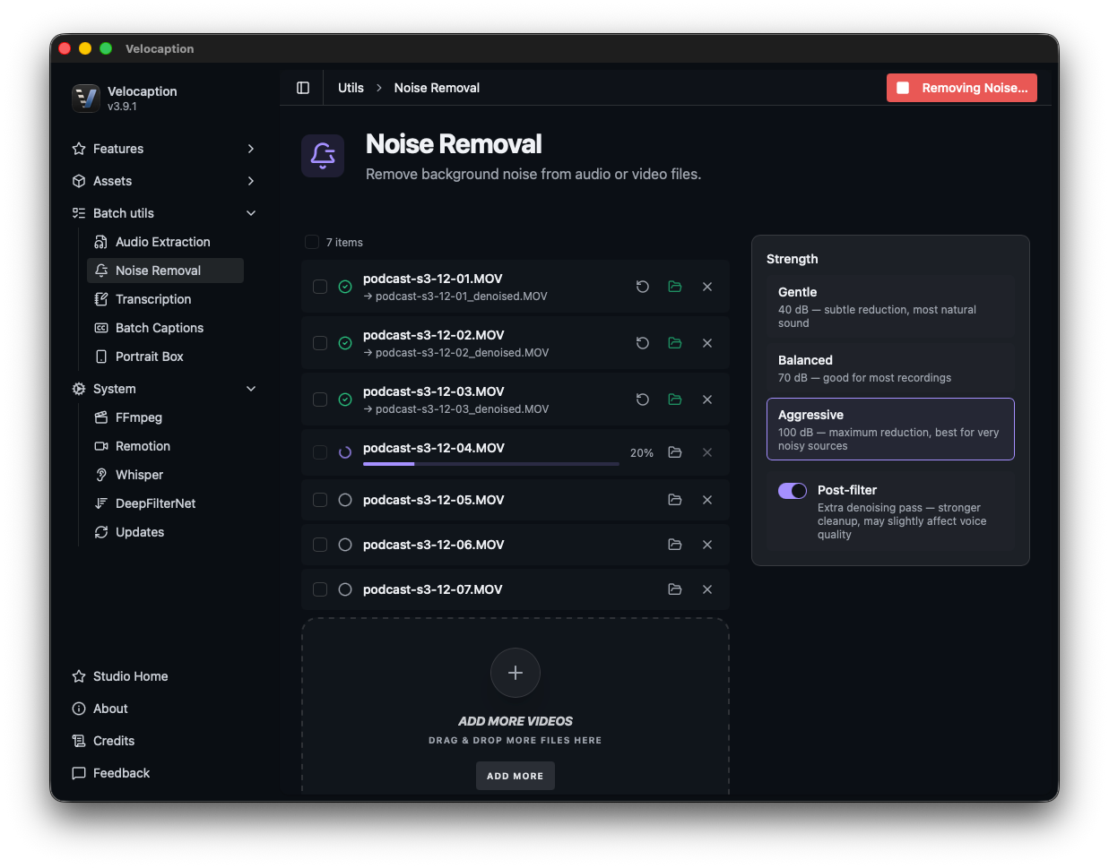 Noise Removal Utility Interface