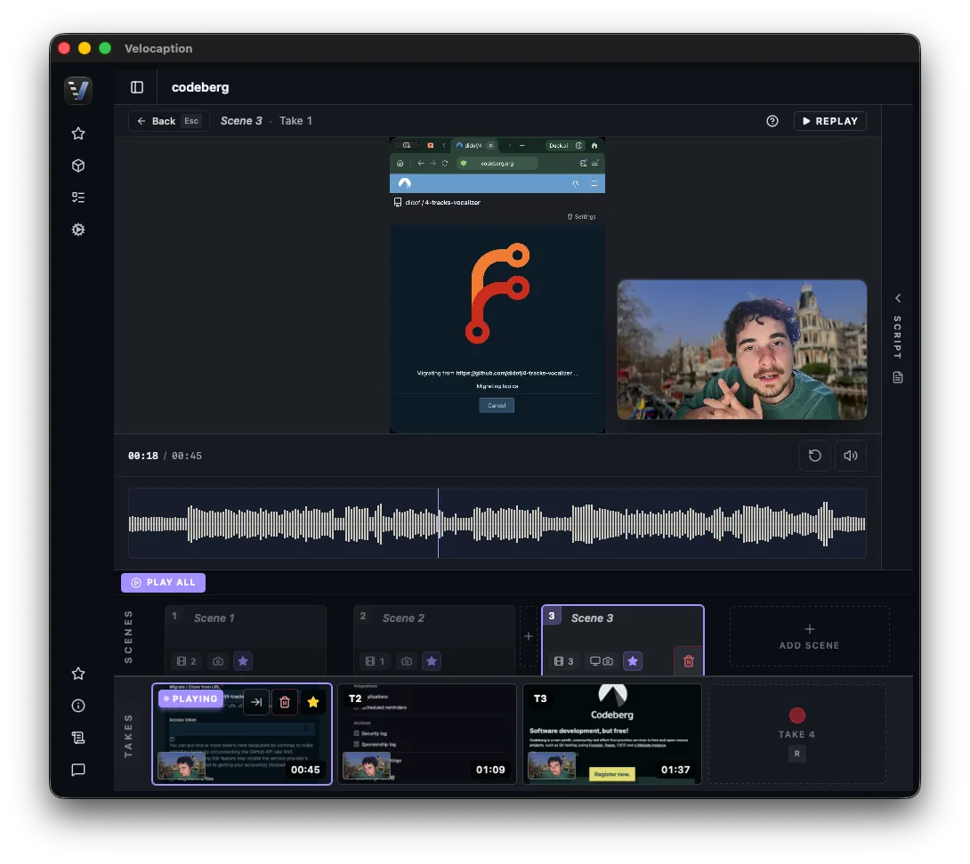 Velocaption screen recorder editor for course lessons